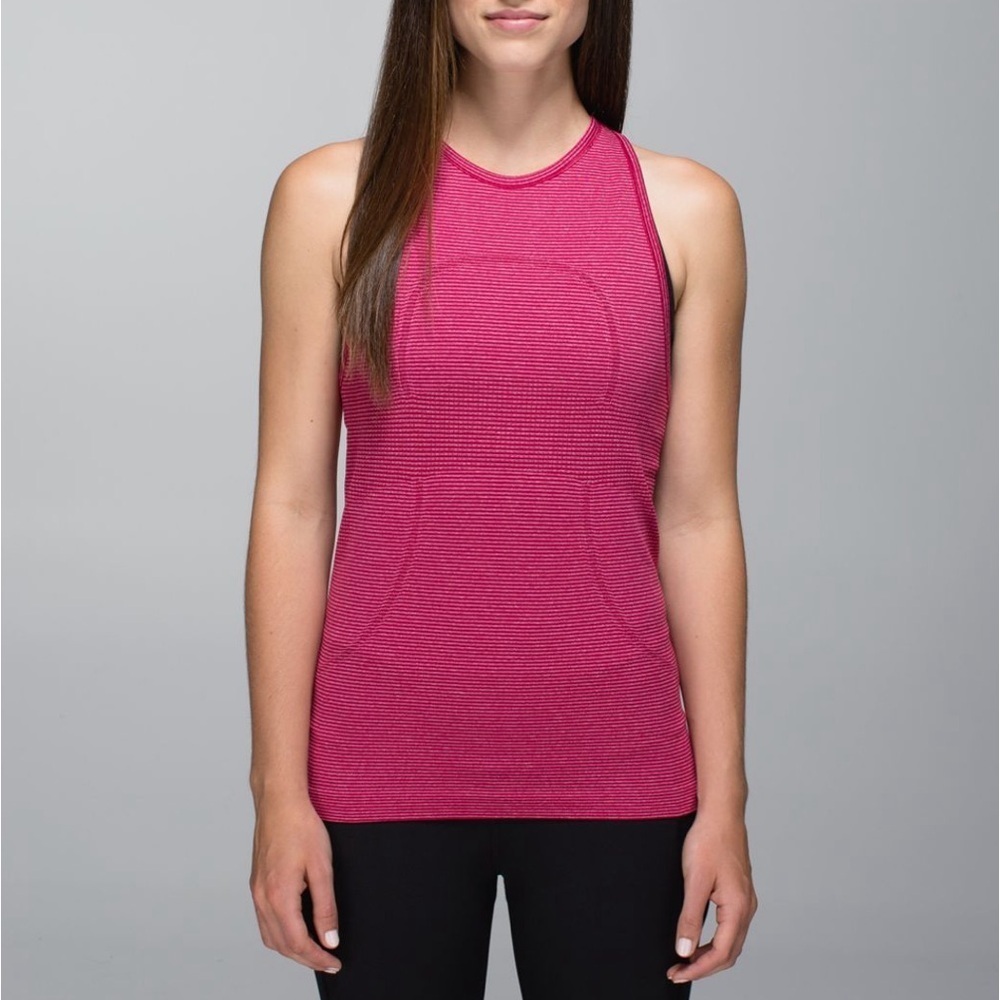 Lululemon Run Swiftly Tech Tank Top Size 4 Tonka Stripe Bumble Berry Purple GUC